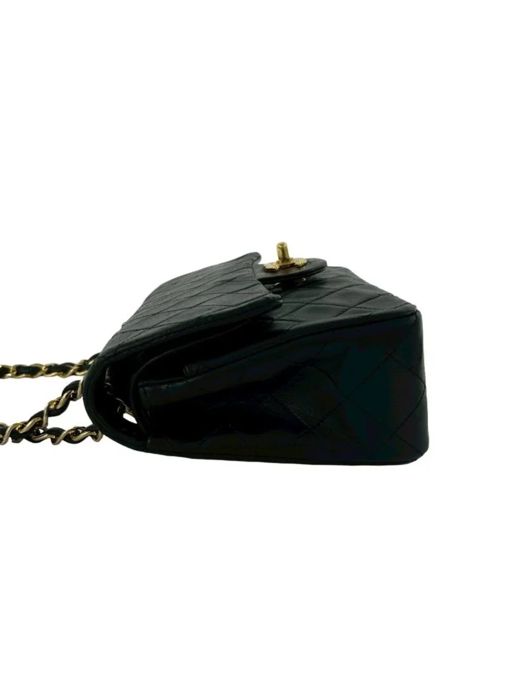 Chanel Double Flap Quilted CC Logo Lambskin Shoulder Bag Pochette Black